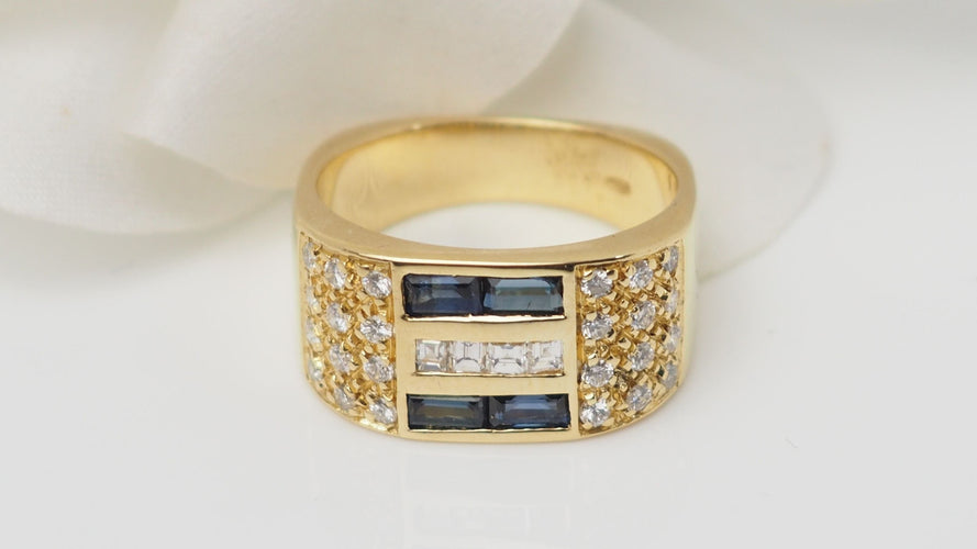 Bague 54.5 Bague en or jaune, diamants et saphirs 58 Facettes 32502