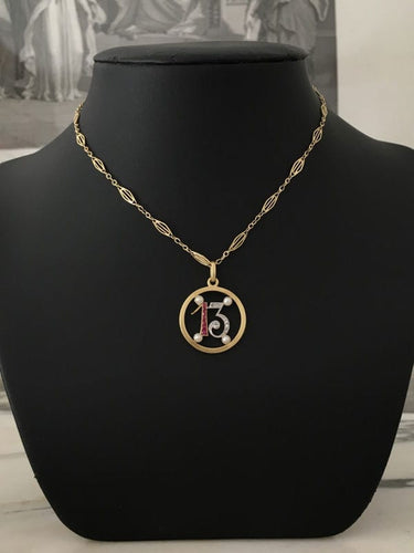 Pendentif Art Déco porte bonheur 13 or jaune, platine