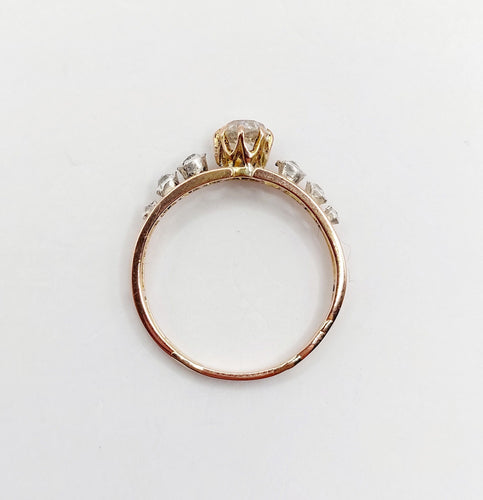 Bague 51.5 Bague victorienne or rose et argent, diamant et diamants 58 Facettes A05591
