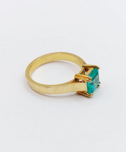 Bague 52.5 Bague solitaire Art déco en or 18k et émeraude 1,20 carat vintage 58 Facettes A06510