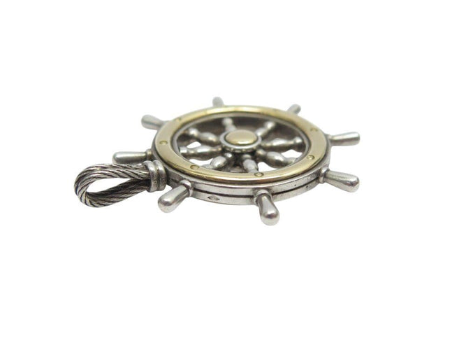 Pendentif rare vintage pendentif HERMES barre a roue en argent 800 & or jaune 18k 24.8 gr 58 Facettes 268491