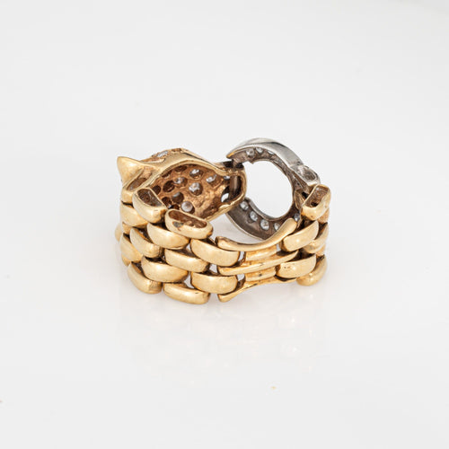 Bague Bague flexible panthère sertie de diamants, taille 6,5, style vintage, or 14 carats, bijou animal, chaîne à maillons 58 Facettes G14078