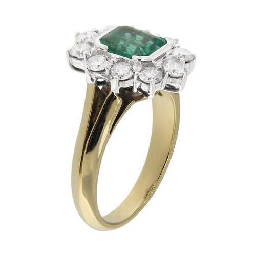 Bague 57 Bague en or jaune et blanc entourée d'émeraudes et de diamants 58 Facettes G3457-1
