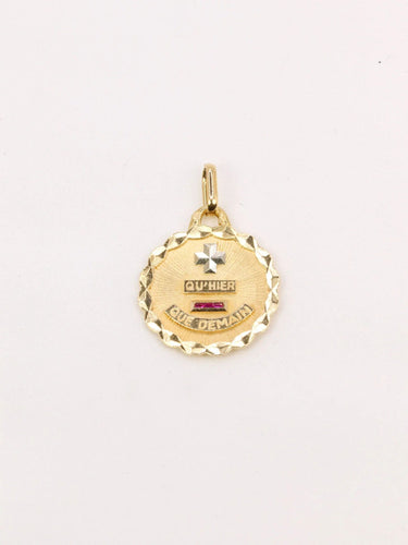 Pendentif Médaille amour Augis ronde Plus qu’hier moins que demain or jaune rubis 58 Facettes J498