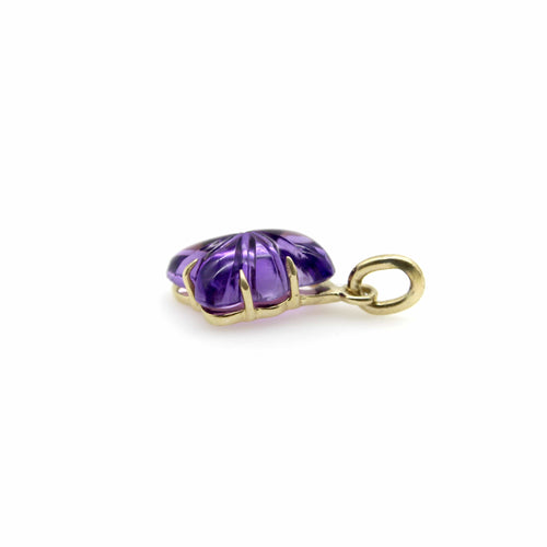 Pendentif Breloque fleur en améthyste sculptée à la main et signée en or 14 carats 58 Facettes A2006V