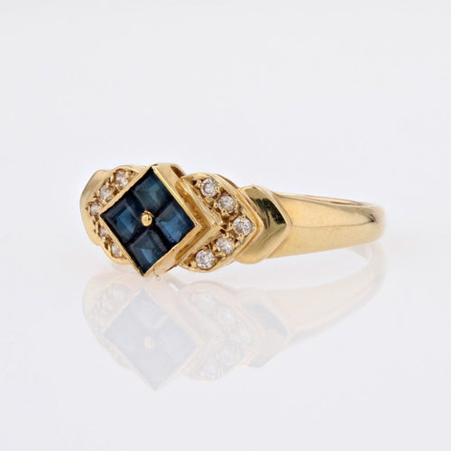 Bague 54 Bague or jaune saphirs calibrés diamants d'occasion 58 Facettes 21-675D