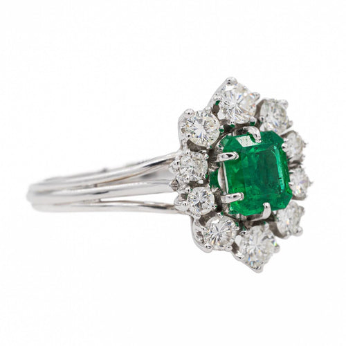 Bague 59 Bague Fleur Or blanc Emeraude 58 Facettes 3100389CN
