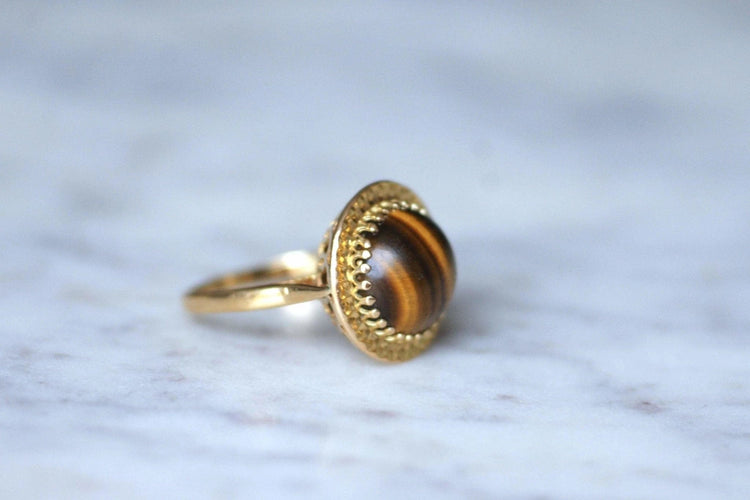 Bague 53 Bague cocktail vintage or jaune et quartz oeil de tigre 58 Facettes