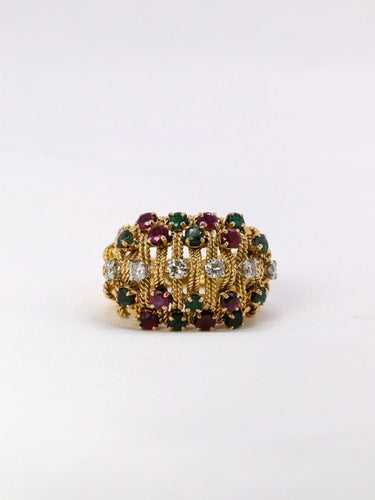 Bague 55.5 Bague fils d'or tressés diamants rubis émeraudes 58 Facettes J401