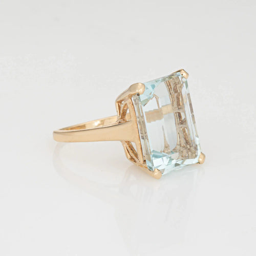 Bague Bague vintage en or jaune 14 carats avec aigue-marine 16 carats, taille 8,5, bijou de succession raffiné 58 Facettes G13594