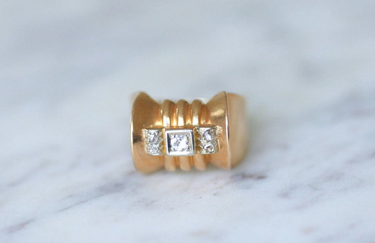 Bague 58 Bague Tank or rose, platine et diamants 58 Facettes