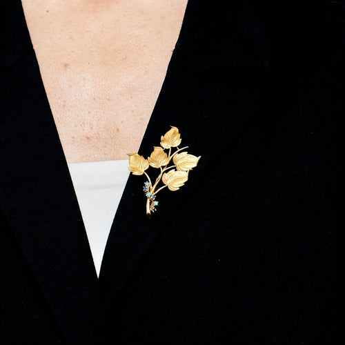 Broche Broche or jaune et turquoises et saphir 58 Facettes CHA5390