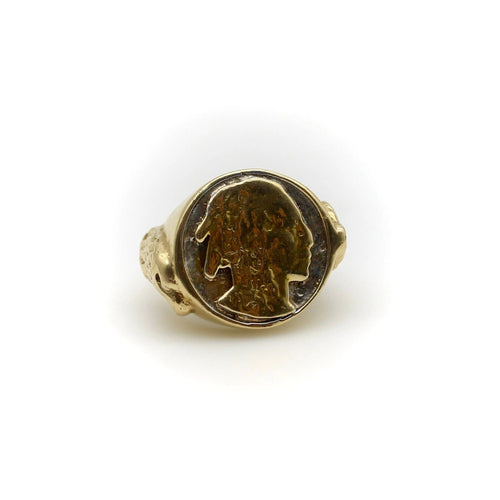 Vintage 14K Gold American Indian Portrait Buffalo Nickel Ring