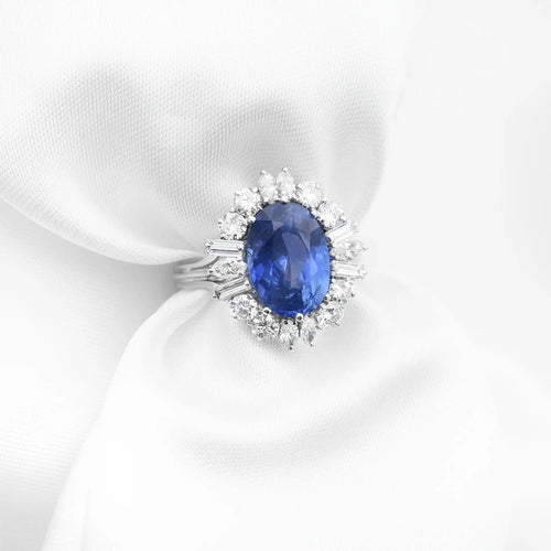 Bague Bague en or blanc avec saphir de Birmanie sans chaleur et diamants 58 Facettes
