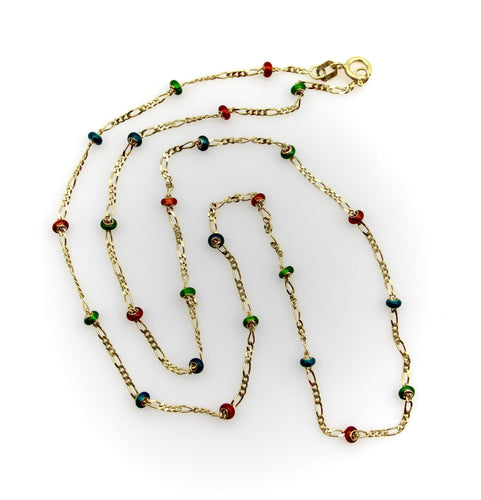 Collier Chaîne à maillons Figaro en or 14 carats avec perles en émail coloré 58 Facettes A2003Y