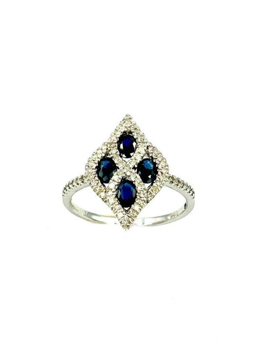 Bague 55 Bague Or Blanc 14K Saphir et Diamants 58 Facettes