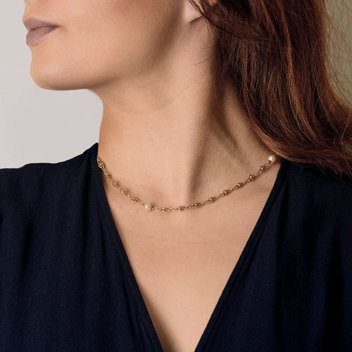 Collier Collier en Or jaune et perles blanches 58 Facettes SQU3599X2