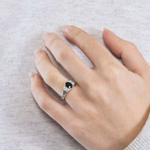 Bague 47 Solitaire or blanc, saphir et diamants 58 Facettes GU105
