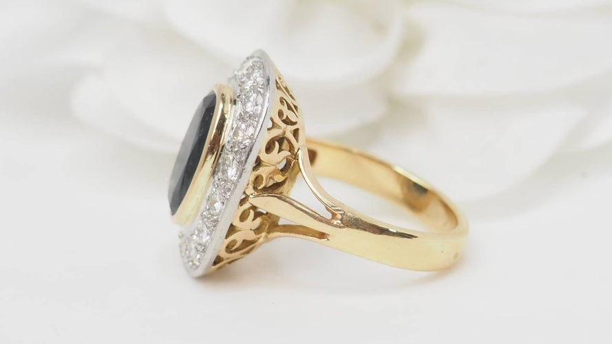 Bague Bague pompadour en or bicolore, saphir et diamants 58 Facettes
