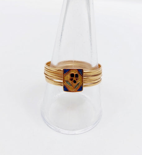 Bague 61.5 Bague semainier victorienne fleur en or rose 18k et émail bleu 58 Facettes A06639
