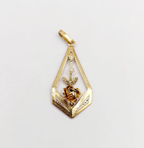 Pendentif Art Déco or rose orné d'une perle (circa 1920)