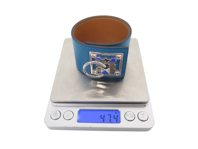 Bracelet bracelet HERMES creneau cuir graine bleu 17 cm blue 58 Facettes 268886