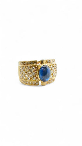 Bague 55 Bague en or jaune diamants et saphir cabochon 58 Facettes