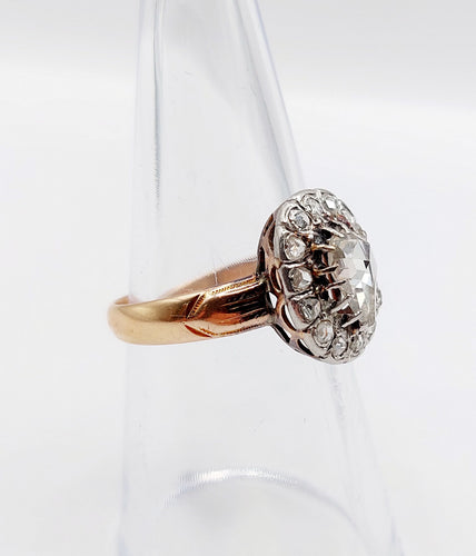 Bague 54 Bague marguerite victorienne or rose 18k diamant poire 0.60 carat (circa 1880) 58 Facettes A06118