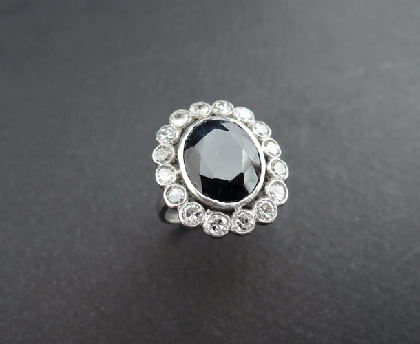 Bague Marguerite Art Déco Platine, Saphir Et Diamants