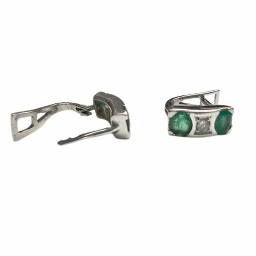 Boucles d'oreilles BOUCLES D'OREILLES AU DESIGN CONTEMPORAIN DU XXE SIÈCLE EN OR 18 KT AVEC DIAMANTS ET ÉMERAUDES 58 Facettes Q96B