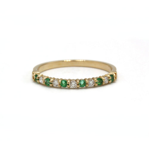 Bague 53 Demi-Alliance - Or jaune, Diamants & Emeraudes 58 Facettes 250136R