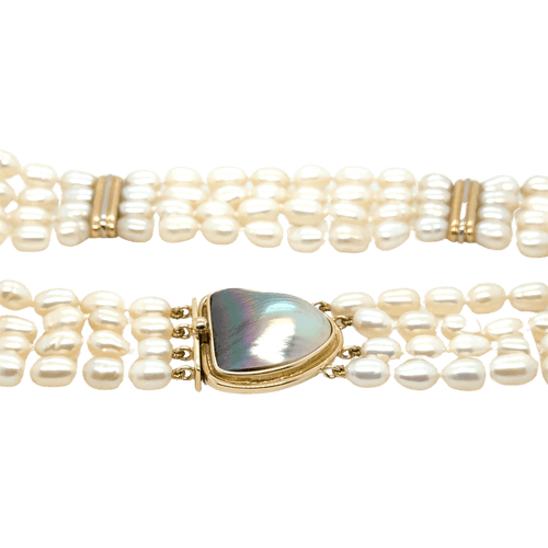 Collier Collier ras de cou or jaune et blanc - Perles de culture baroque 58 Facettes 1.0000711/2