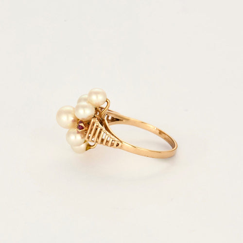 Bague 52.5 Bague en or jaune, perle de culture et rubis 58 Facettes LP1267/BET
