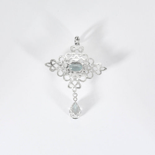 Pendentif Pendentif Croix Rococo or blanc aigue-marine 58 Facettes LP1124/14