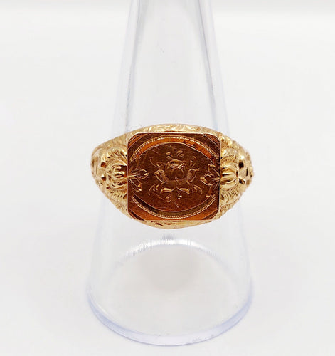 Bague 59 Bague chevalière victorienne fleur ciselée en or rose 18k (circa 1890) 58 Facettes A06408