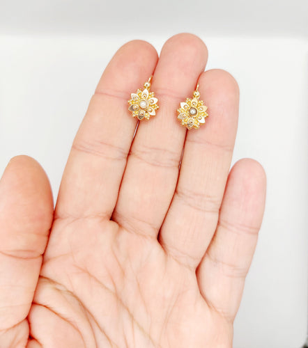Boucles d'oreilles Dormeuses antique or rose 18k et perle (circa 1900) 58 Facettes A05899