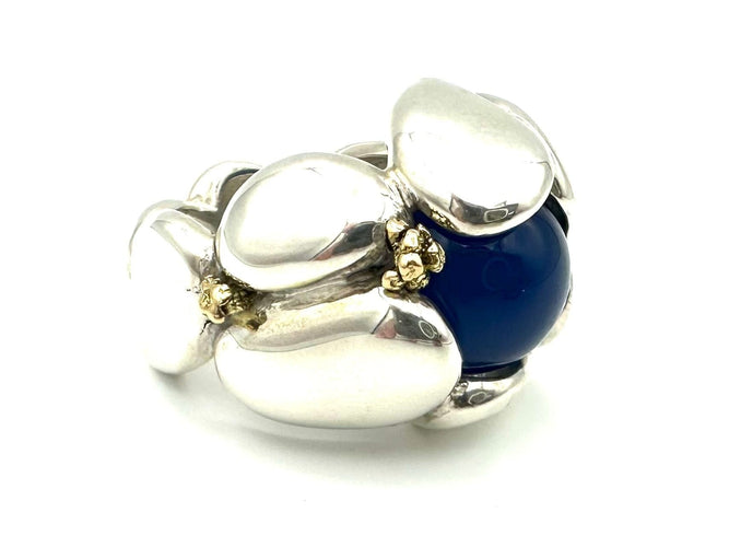 Bague 55 GILBERT ALBERT. Bague scuplture en argent et or 18K 58 Facettes