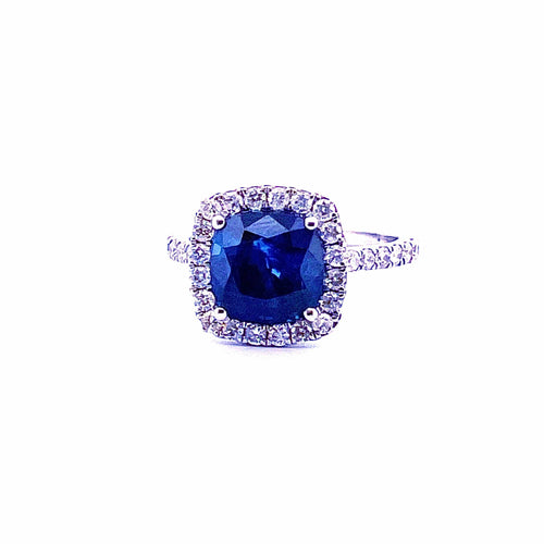 Bague 53 Bague en platine 950/1000 saphir 4,19 carats et diamants 58 Facettes