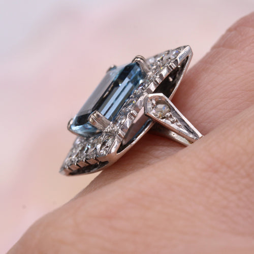 Bague 52 Bague aigue-marine rectangulaire et diamants 58 Facettes 22-223