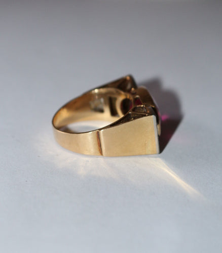 Bague 53.5 Bague Tank Or Jaune Et Platine, Saphir rose Verneuil Et Diamants 58 Facettes 581