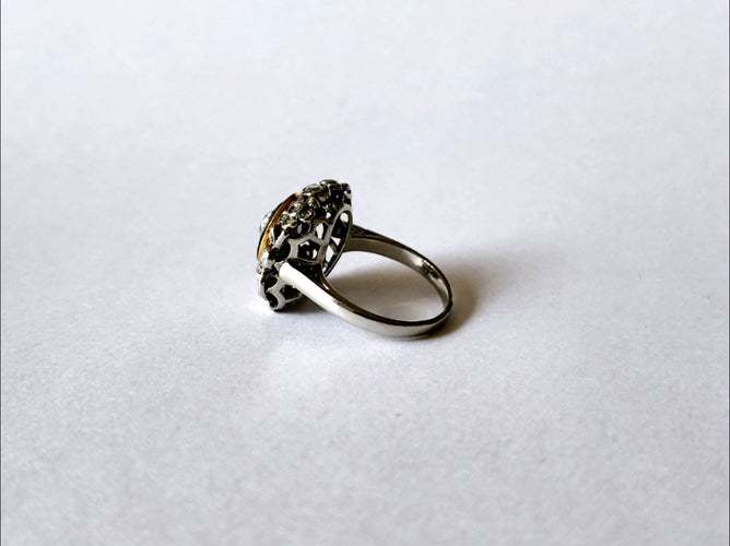 Bague 53 Bague or blanc 18k et Diamants anciens 58 Facettes