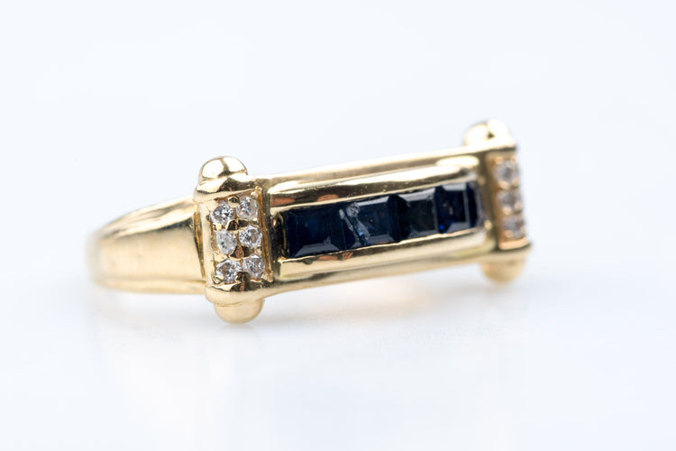 Bague saphirs et diamants en or jaune – 0,75 ct de saphir & 0,12 ct de diamant