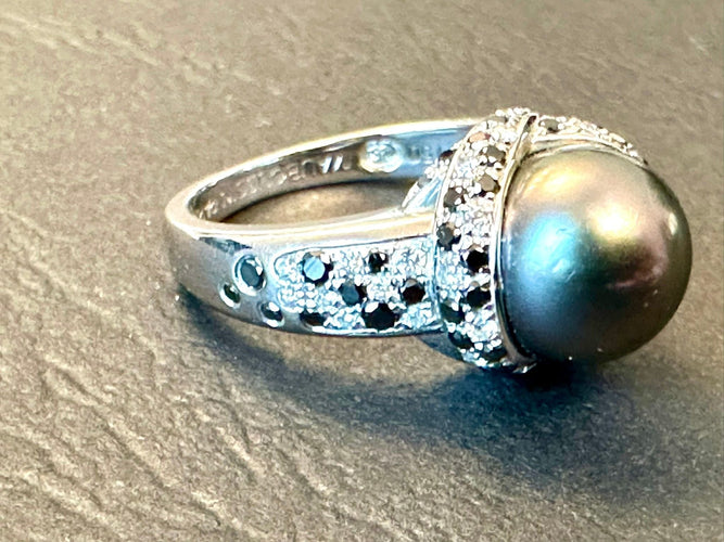 Bague 55 MAUBOUSSIN - Bague Perle Caviar or blanc et diamants noir et blanc 58 Facettes
