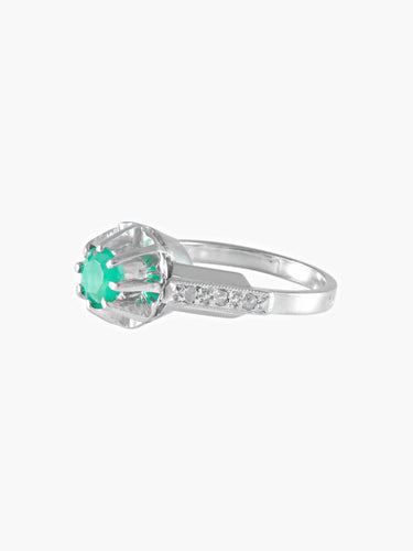Bague 49 BAGUE VINTAGE EMERAUDE OR BLANC 58 Facettes