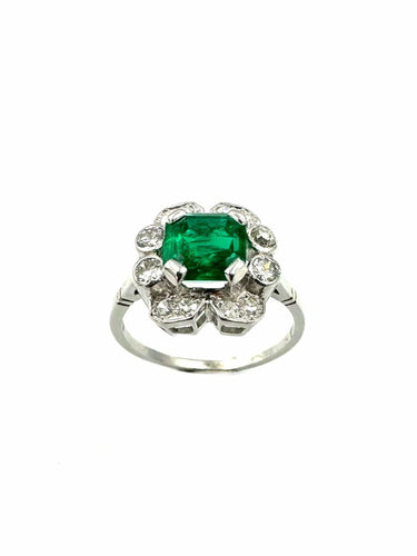 Bague 53 Bague Art-Déco, or blanc et platine, émeraude et diamants 58 Facettes