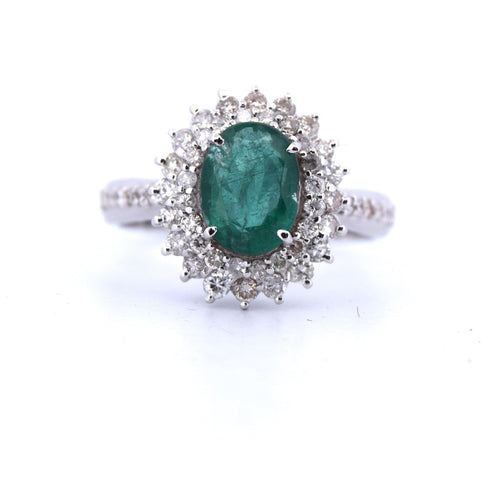 ANELLO IN ORO BIANCO 18 KT con smeraldo 1.80 ct  e diamanti 58 Facettes