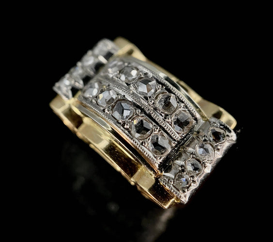 Bague 50.5 Bague Tank d'époque 1940/50 deux ors diamants 58 Facettes