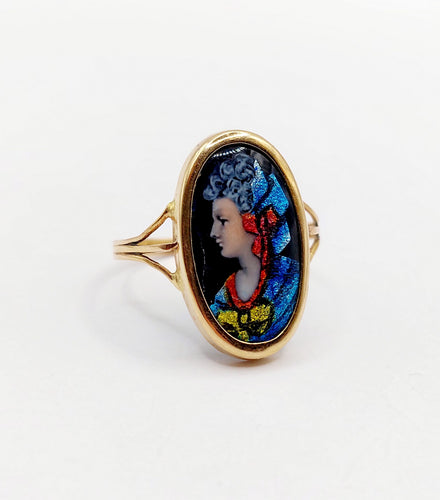Bague 55 Bague Art nouveau Limoges plaque émaillée profil féminin en or 18k 58 Facettes A06418