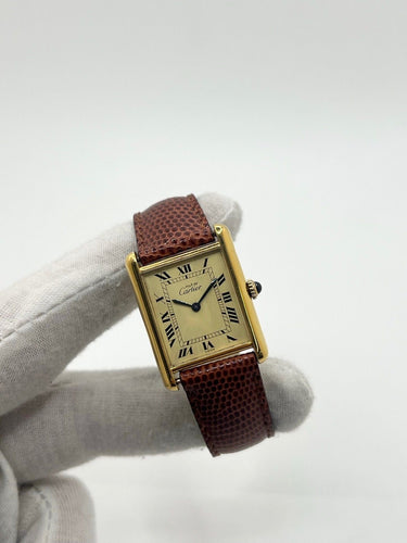 Montre Cartier - Montre Tank Must Vermeil grand modèle en vermeil et argent 58 Facettes