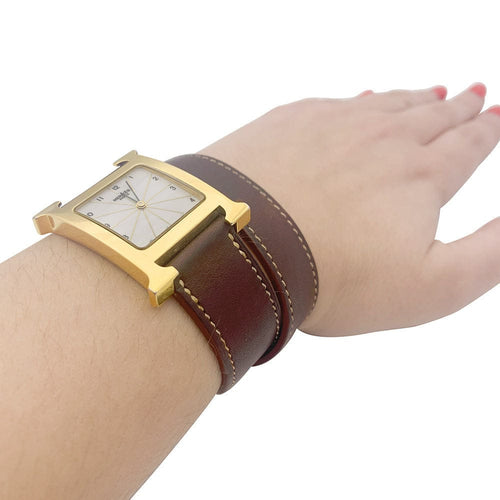 Montre Montre Hermès,"Heure H", plaqué or, acier sur cuir. 58 Facettes 33734